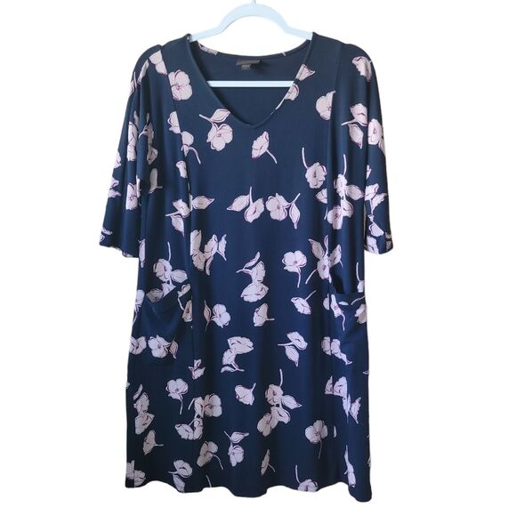J. Jill Dresses & Skirts - J. Jill Wearever Navy Pink Floral Jersey Knit 3/4 Sleeve Dress Small Petite